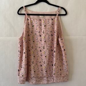 Pink Sailboat Print Square Neck Cami Size XXL Coastal Nautical Resort Tank Top